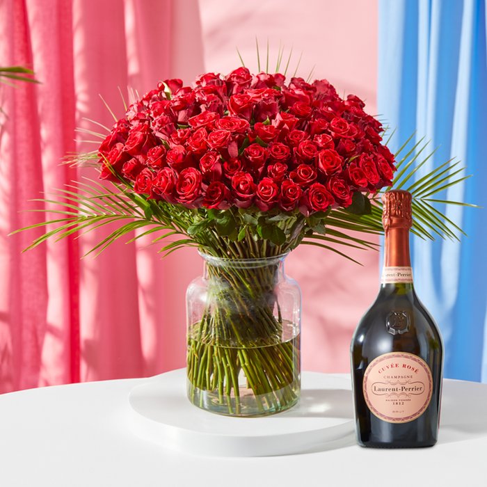 100 Red Roses Laurent Perrier Gift Set Moonpig